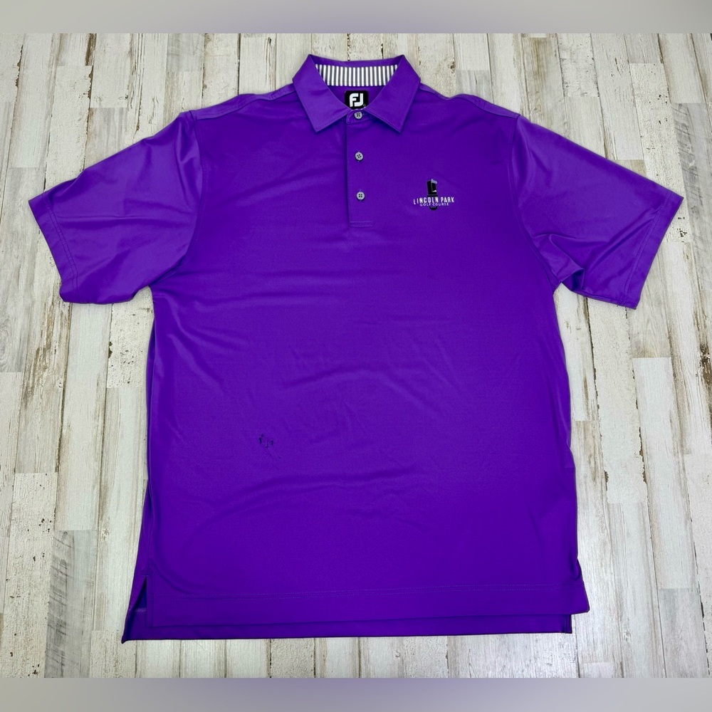 Footjoy Polo Shirt Mens Large Purple Striped Golf Performance Regular Fit